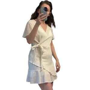 Princess Polly White Company For One Mini Wrap Dress w/Belt Tie, Ruffles Size 10